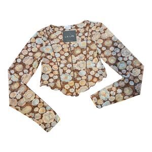 Le Lis Small Floral Sheer Long Sleeve Cropped Shirt